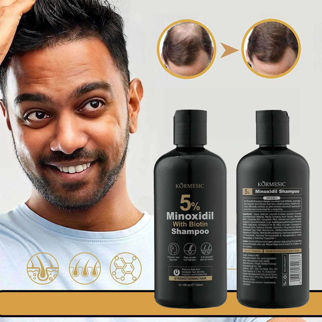 Zestaw przeciw wypadaniu włosów – szampon i serum z 5% minoksydylem i biotyną