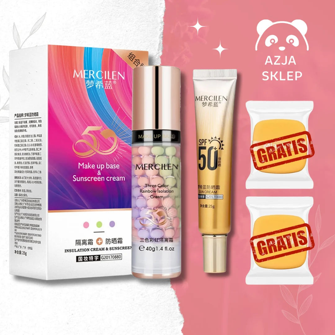 Zestaw Baza Pod Makijaż + Krem Przeciw Fotostarzeniu SPF 50 + 2 Gąbeczki Gratis