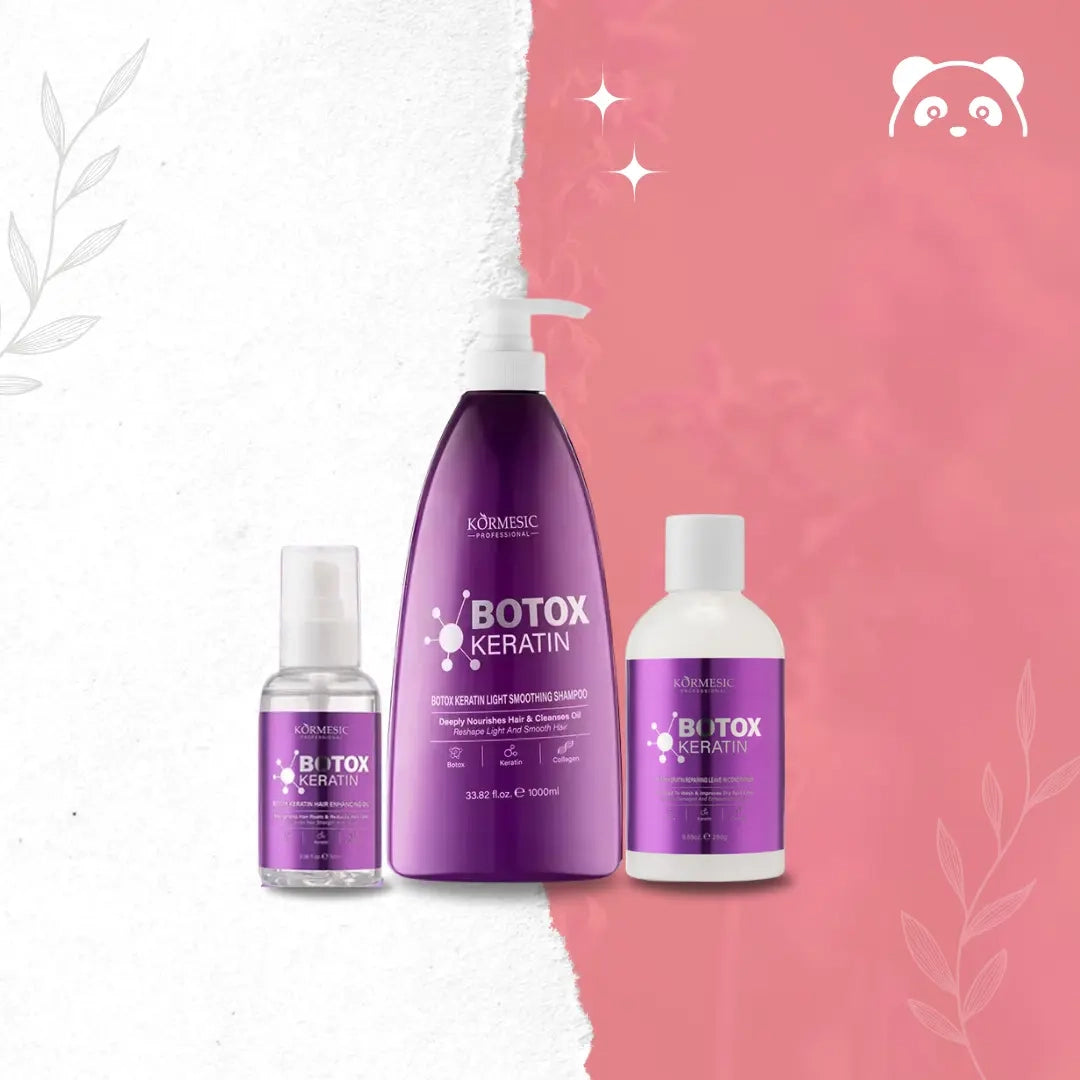 Zestaw do pielęgnacji włosów z botox keratin KORMESIC (Szampon, Odżywka, Serum)