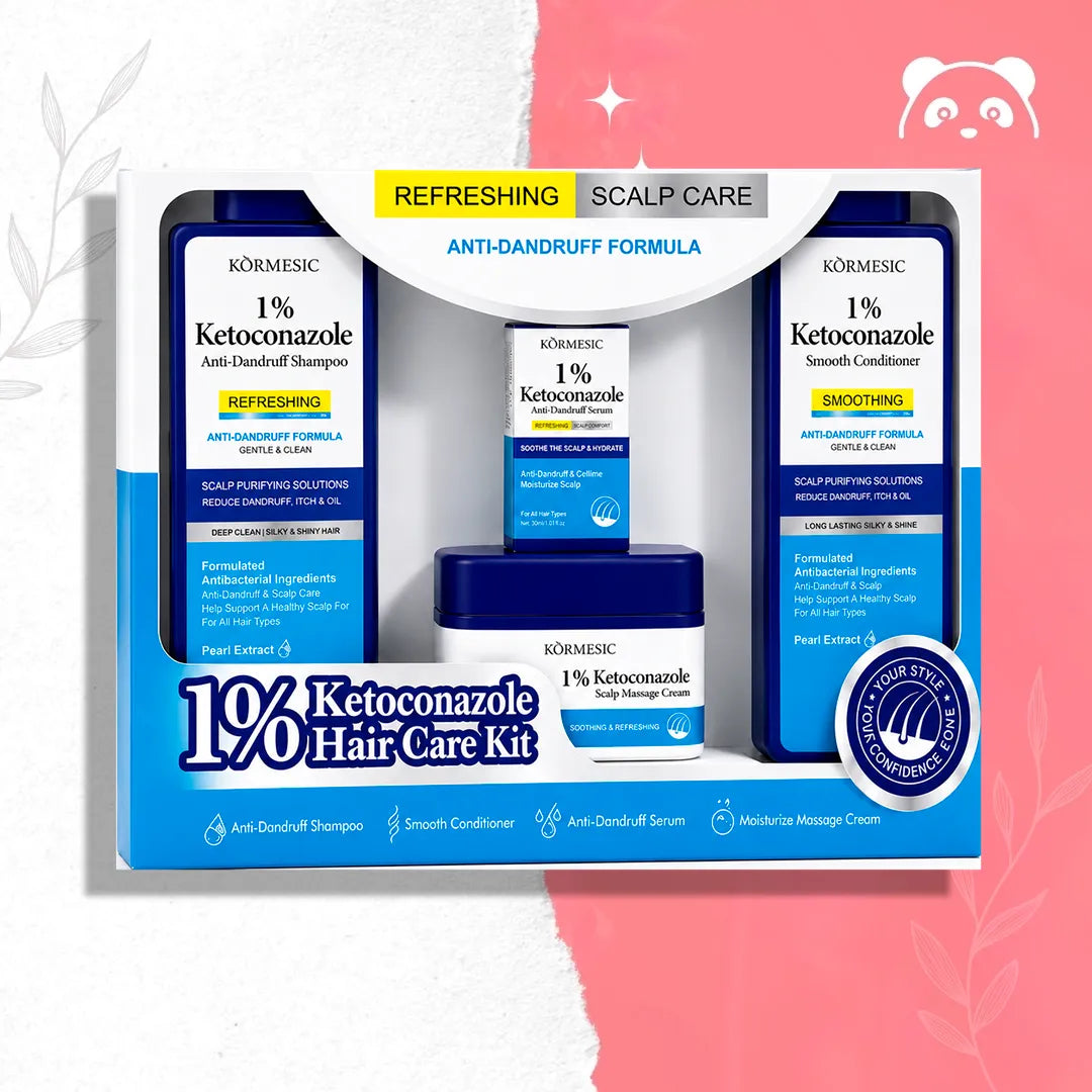 Zestaw przeciwłupieżowy do włosów Kormesic z 1% ketokonazolem – 4 produkty
