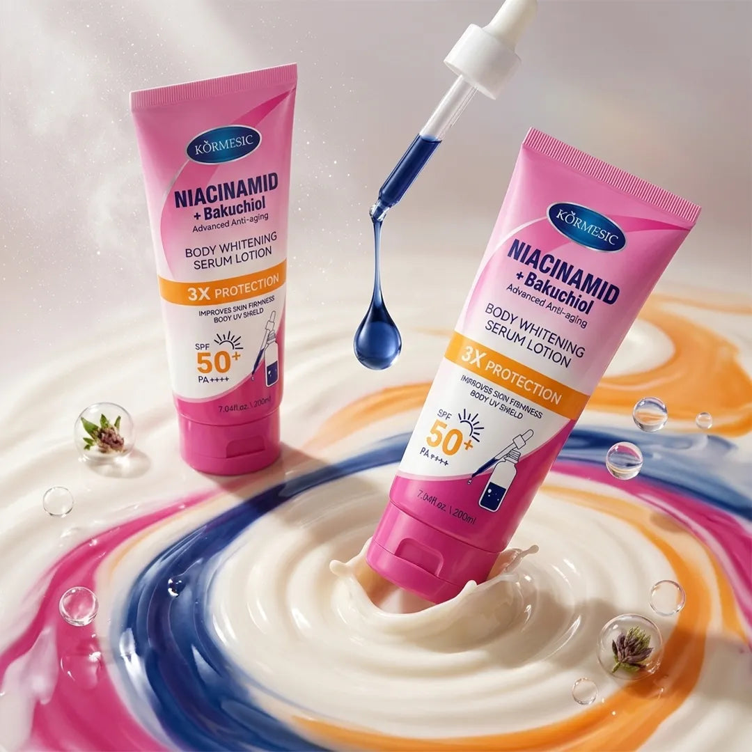 Balsam-serum do ciała Kormesic Niacinamid + Bakuchiol SPF 50+ – rozświetlenie, ochrona UV i jędrniejsza skóra, 200 ml