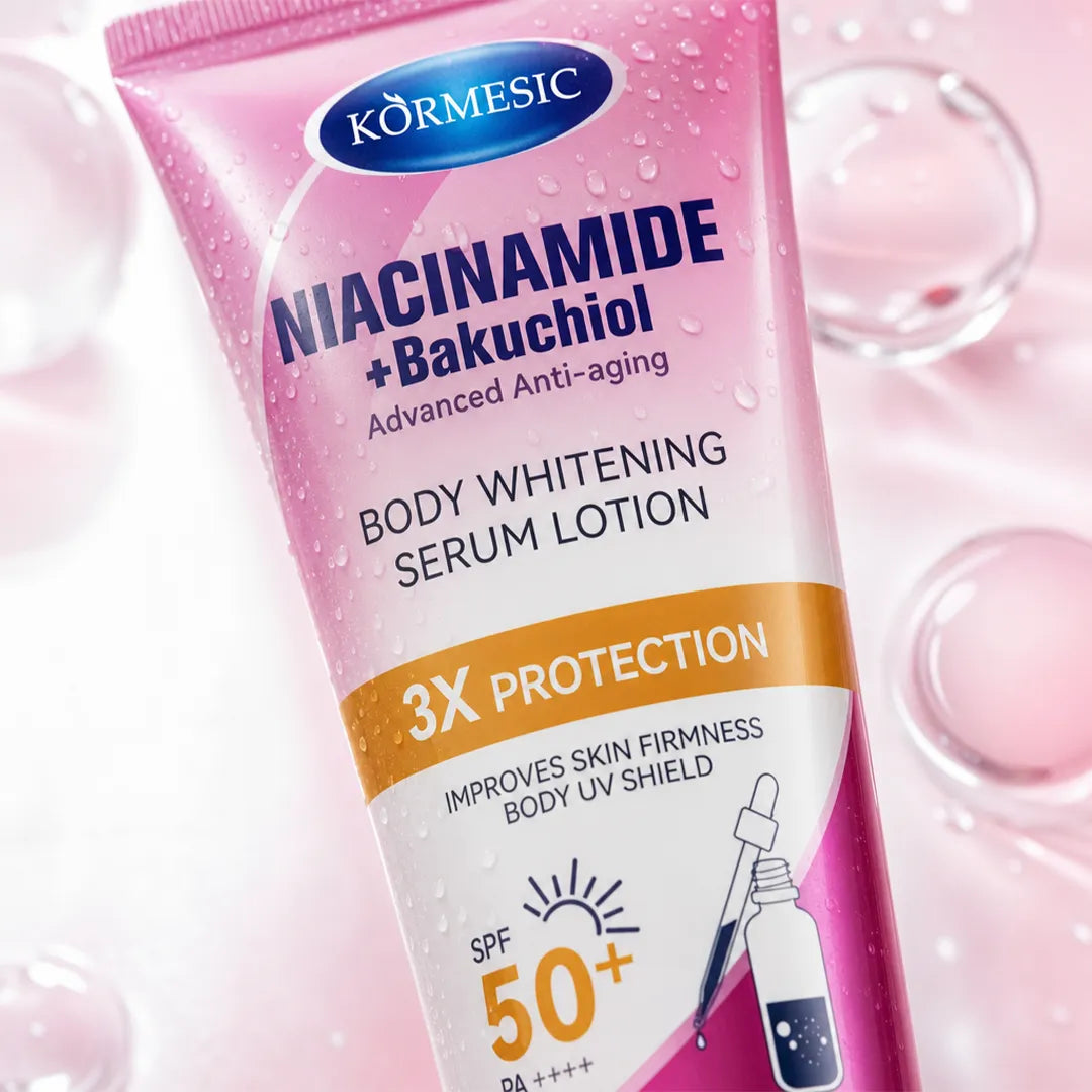 Balsam-serum do ciała Kormesic Niacinamid + Bakuchiol SPF 50+ – rozświetlenie, ochrona UV i jędrniejsza skóra, 200 ml