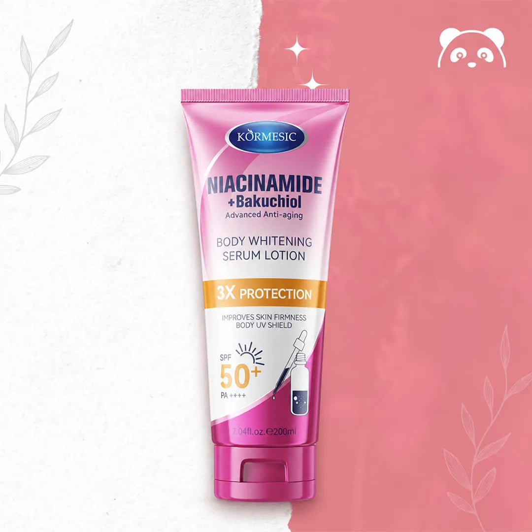 Balsam-serum do ciała Kormesic Niacinamid + Bakuchiol SPF 50+ – rozświetlenie, ochrona UV i jędrniejsza skóra, 200 ml