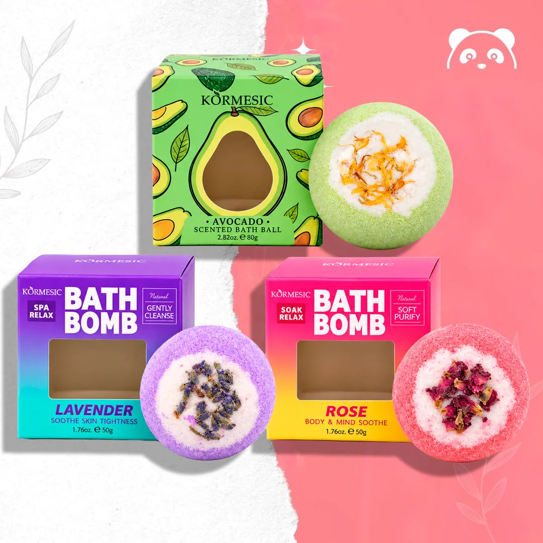Kormesic-Badebomben – Avocado, Lavendel oder Rose, 50–80 g