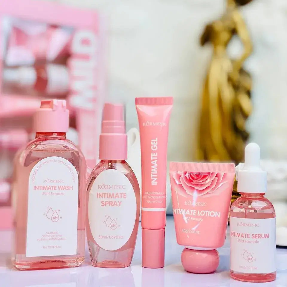 Zestaw do higieny intymnej — 5 produktów (wash 130 ml, spray 50 ml, serum 30 ml, gel 20 g, lotion 30 g)