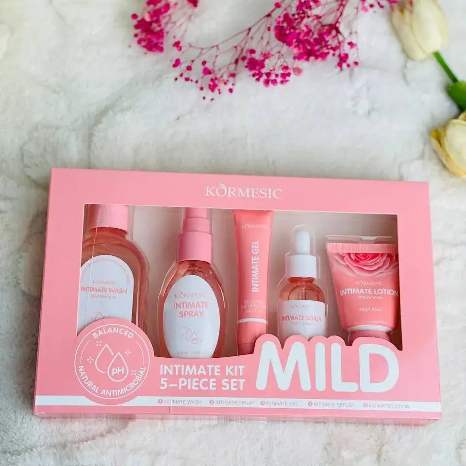 Zestaw do higieny intymnej — 5 produktów (wash 130 ml, spray 50 ml, serum 30 ml, gel 20 g, lotion 30 g)