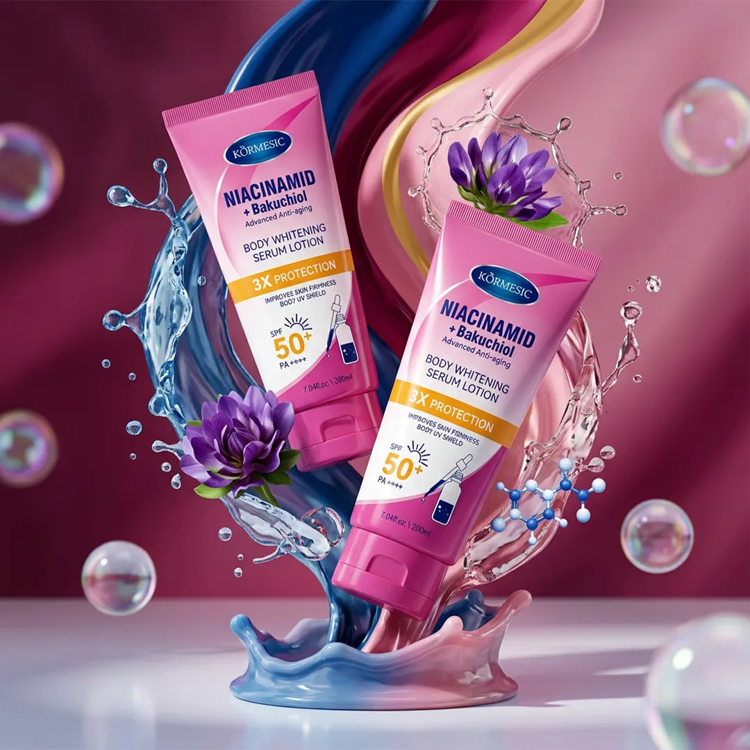 Balsam-serum do ciała Kormesic Niacinamid + Bakuchiol SPF 50+ – rozświetlenie, ochrona UV i jędrniejsza skóra, 200 ml