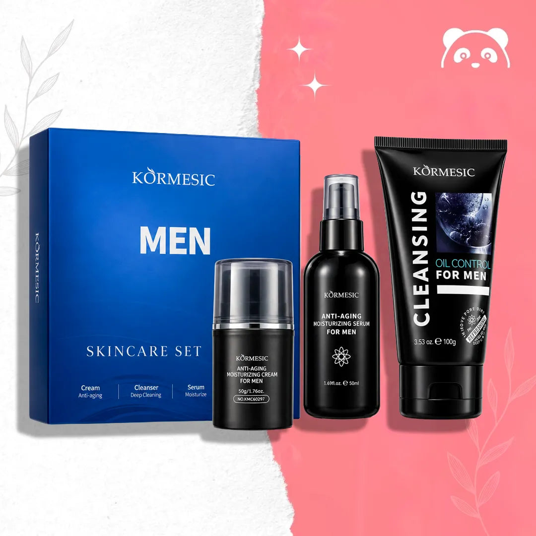 Zestaw pielęgnacyjny dla mężczyzn Kormesic MEN – krem, serum i żel oczyszczający