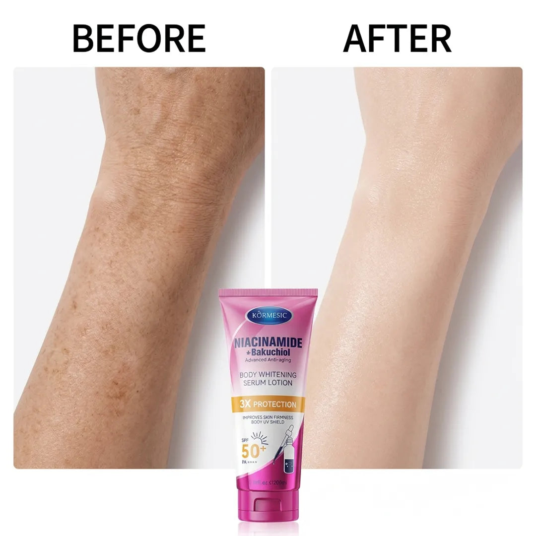 Balsam-serum do ciała Kormesic Niacinamid + Bakuchiol SPF 50+ – rozświetlenie, ochrona UV i jędrniejsza skóra, 200 ml