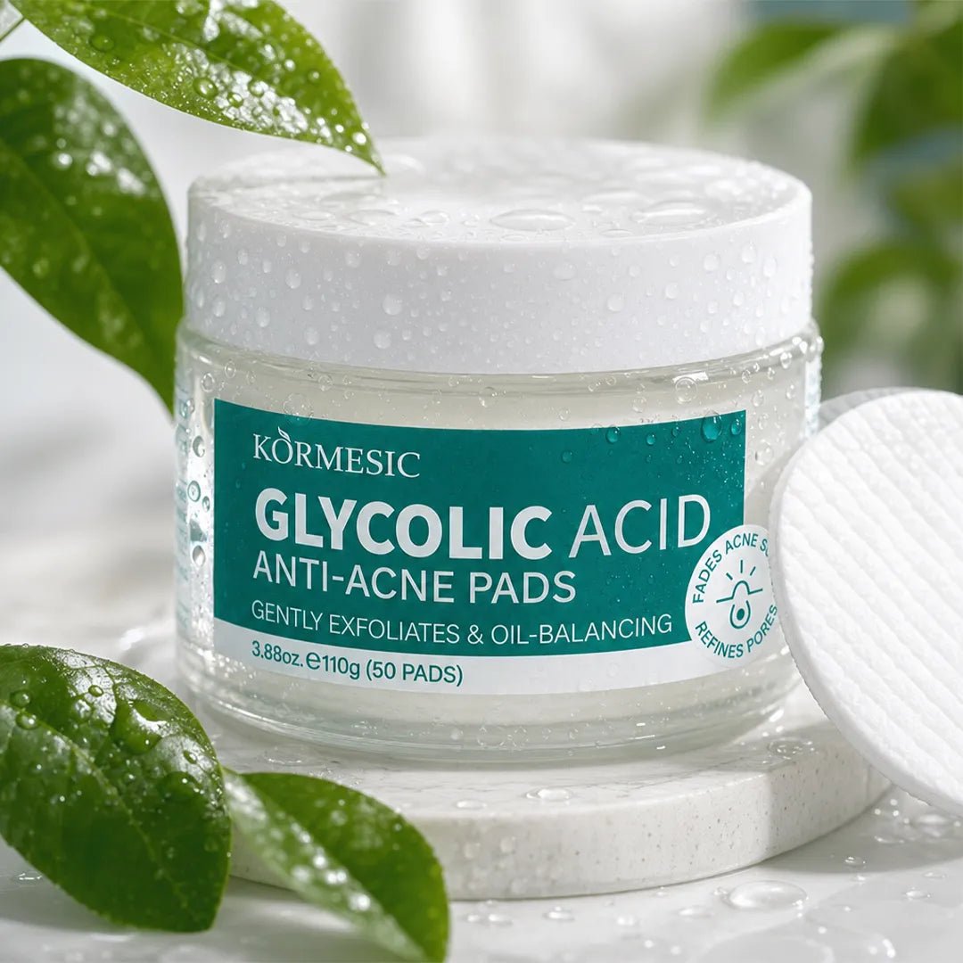 Sejas spilventiņi pret nepilnībām Kormesic Anti-Acne Pads – ar azelainskābi vai glikola skābi, 50 gab.  