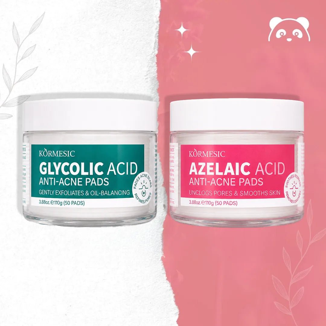 Sejas spilventiņi pret nepilnībām Kormesic Anti-Acne Pads – ar azelainskābi vai glikola skābi, 50 gab.  