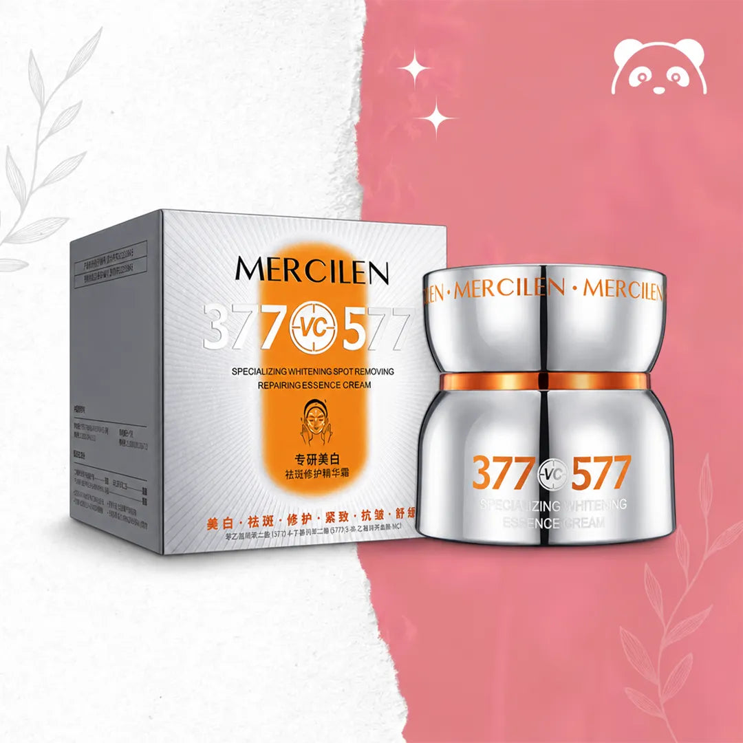 Krem do twarzy Mercilen 377 VC 577 – rozjaśnienie przebarwień, wygładzenie zmarszczek i promienna skóra, 50 g