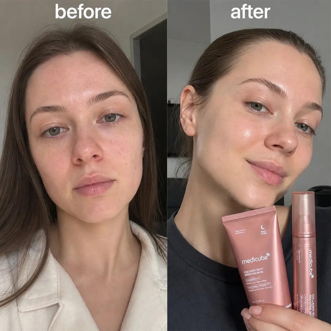 Zestaw kolagenowy do twarzy Medicube 2w1 – Collagen Glow Booster 15 ml + Collagen Night Wrapping Mask 75 ml