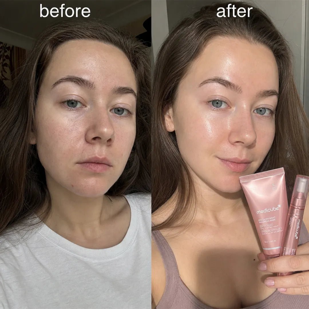 Zestaw kolagenowy do twarzy Medicube 2w1 – Collagen Glow Booster 15 ml + Collagen Night Wrapping Mask 75 ml