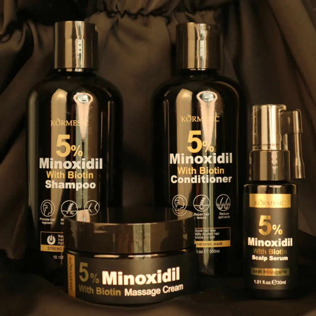 Zestaw przeciw wypadaniu i na porost włosów Kormesic 5% Minoxidil z biotyną 4w1