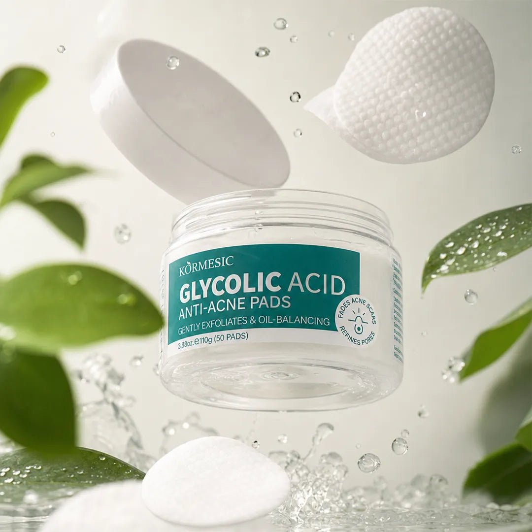 Sejas spilventiņi pret nepilnībām Kormesic Anti-Acne Pads – ar azelainskābi vai glikola skābi, 50 gab.  