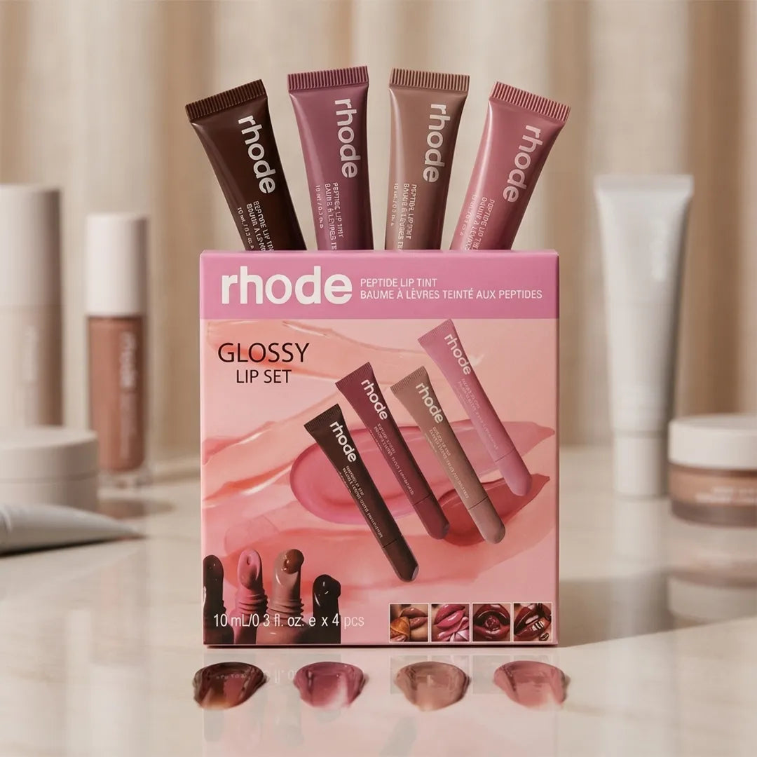 Zestaw balsamów do ust Rhode – 4 odcienie, połysk i pielęgnacja, 4 x 10 ml