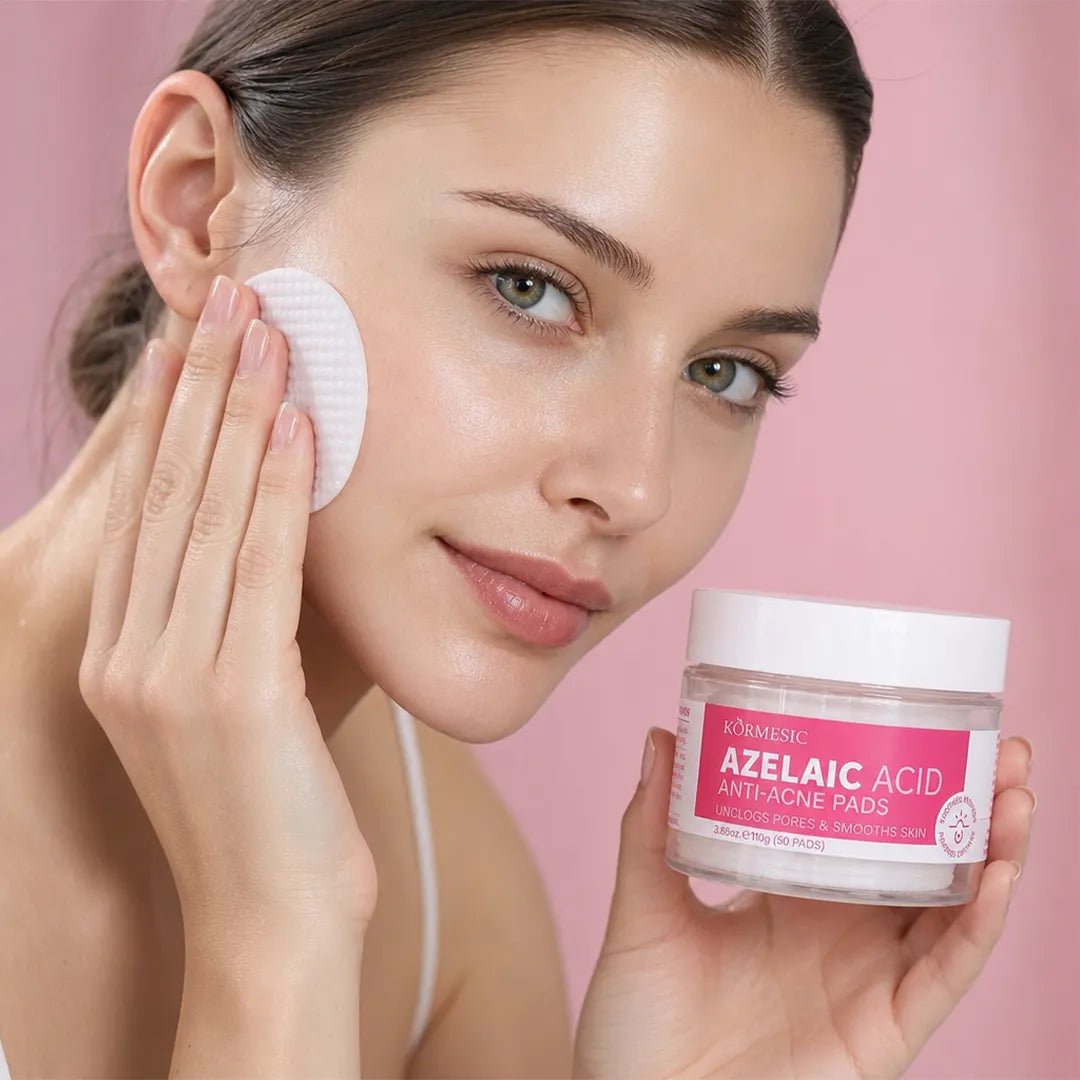 Sejas spilventiņi pret nepilnībām Kormesic Anti-Acne Pads – ar azelainskābi vai glikola skābi, 50 gab.  