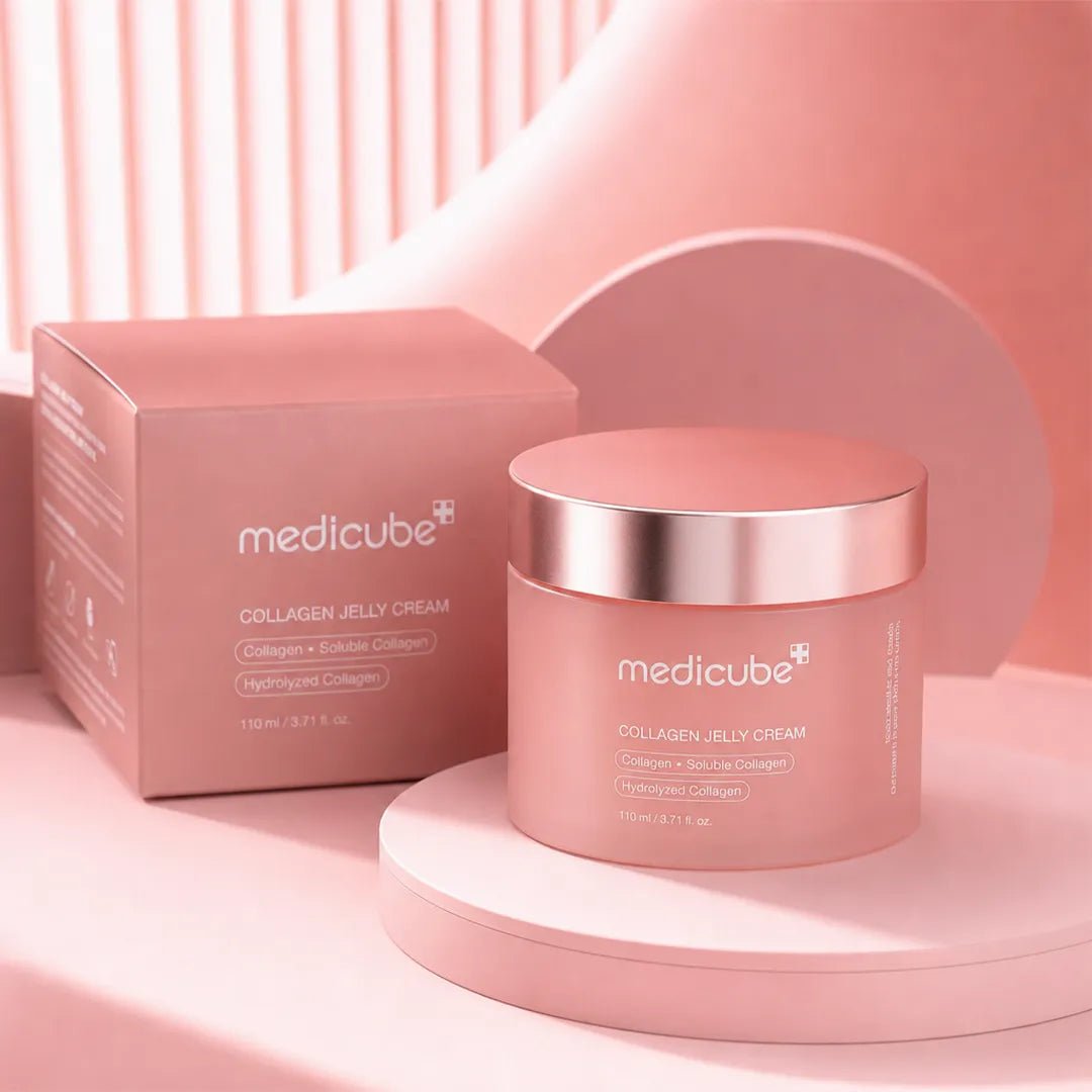Zestaw do pielęgnacji twarzy Medicube – Triple Collagen Jelly Cream, One Day Exosome Shot Pore Ampoule 2000 i AGE-R Booster Pro