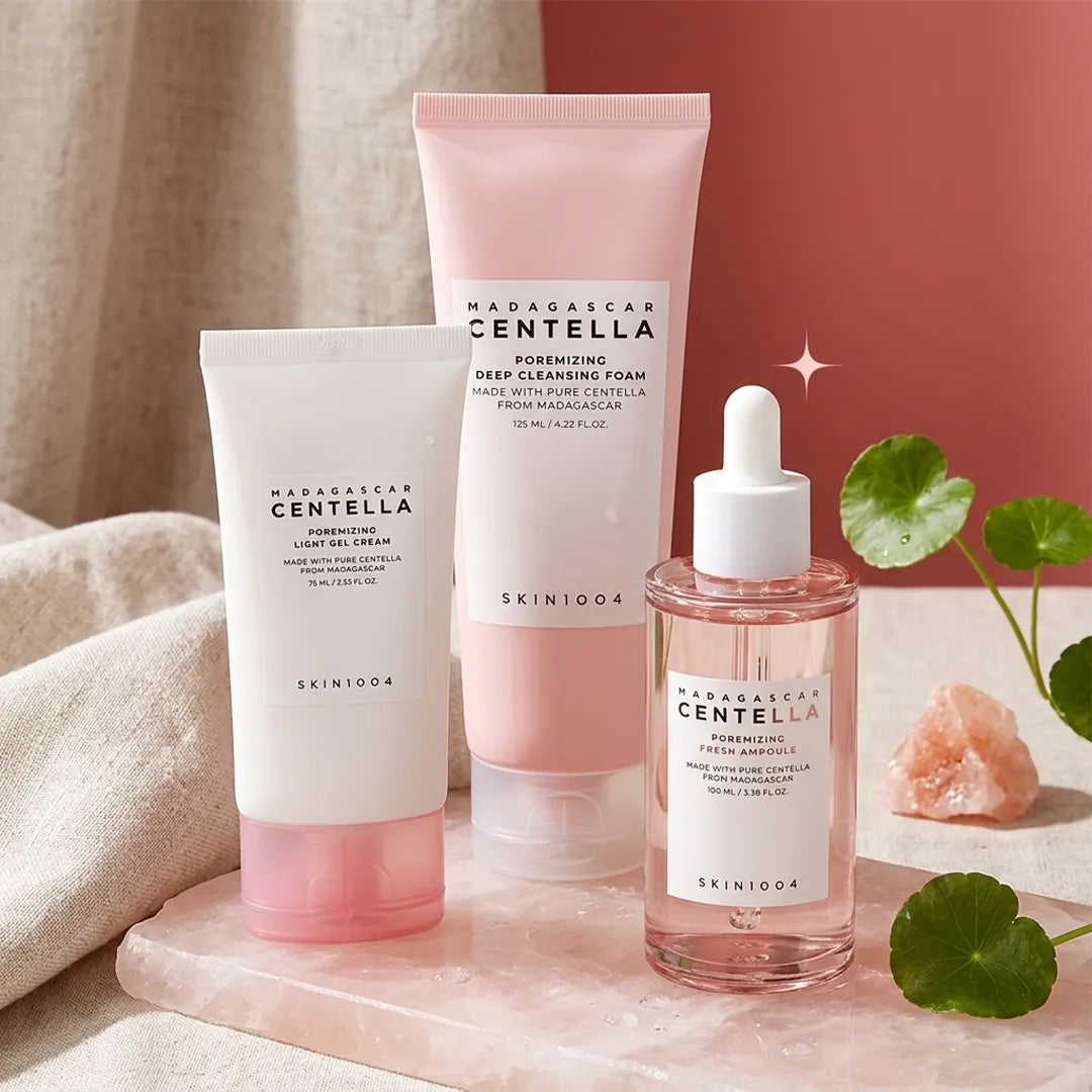 Zestaw do zwężania porów SKIN1004 Madagascar Centella Poremizing 3w1 – pianka 125 ml + ampułka 30 ml + krem-żel 75 ml