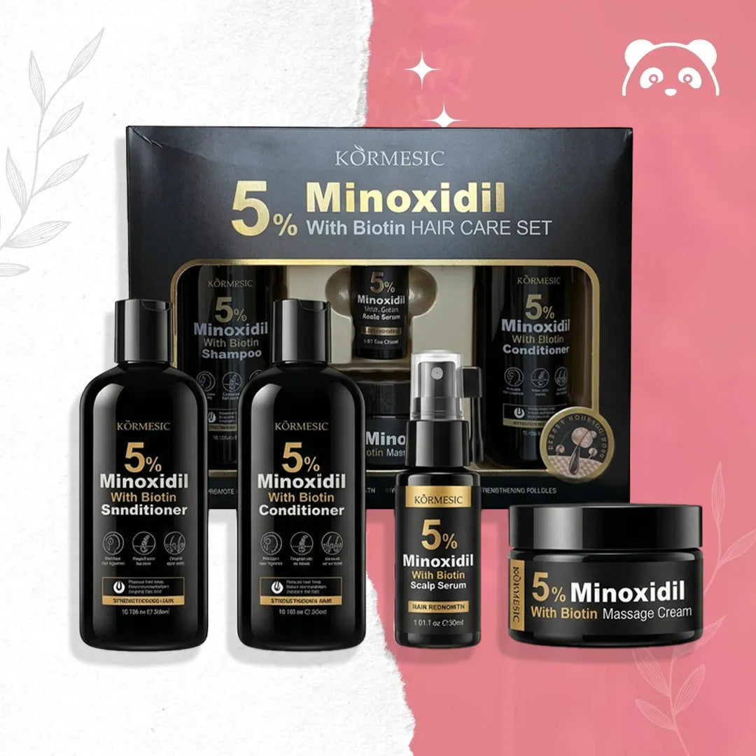 Zestaw przeciw wypadaniu i na porost włosów Kormesic 5% Minoxidil z biotyną 4w1