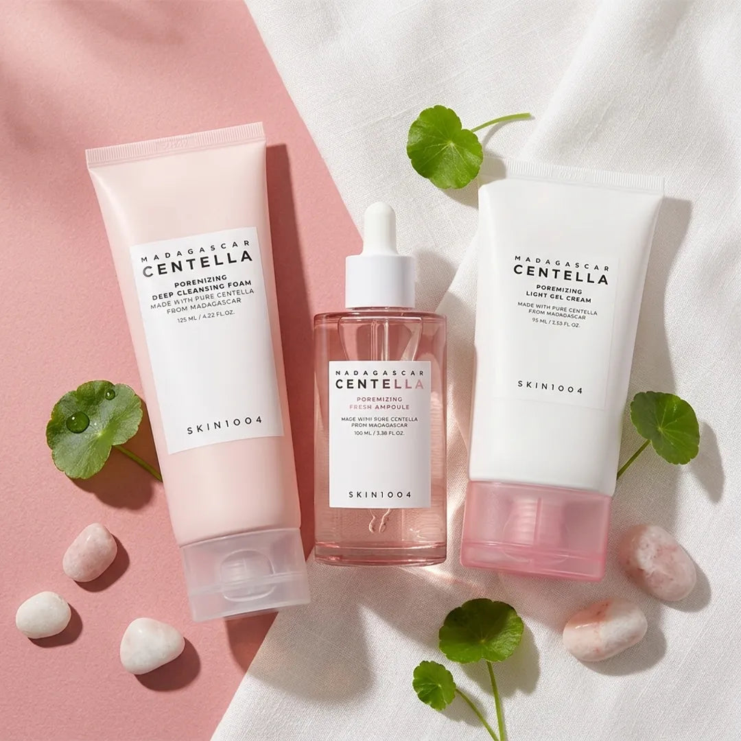 Zestaw do zwężania porów SKIN1004 Madagascar Centella Poremizing 3w1 – pianka 125 ml + ampułka 30 ml + krem-żel 75 ml