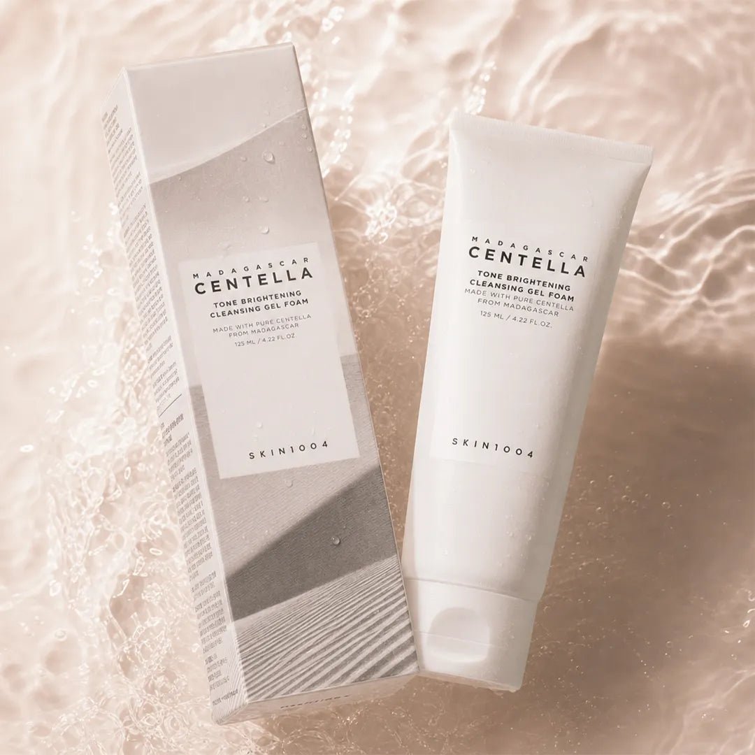 Zestaw do twarzy z centellą Skin1004 — ampułka, krem rozjaśniający, maseczka w sztyfcie i żel myjący
