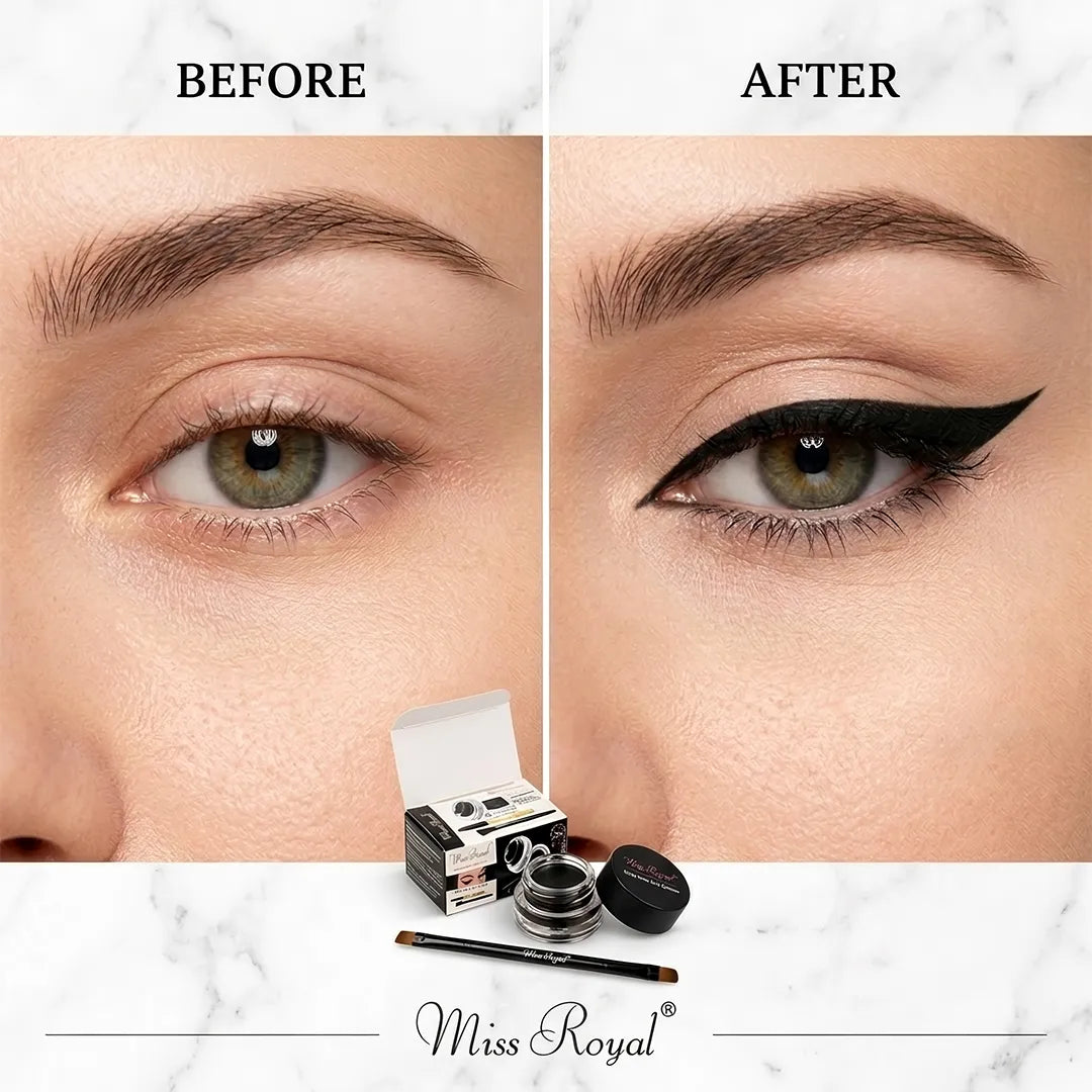 Eyeliner żelowy Miss Royal Long Wear Gel Eyeliner – wodoodporna kreska, 2 kolory + 2 pędzelki