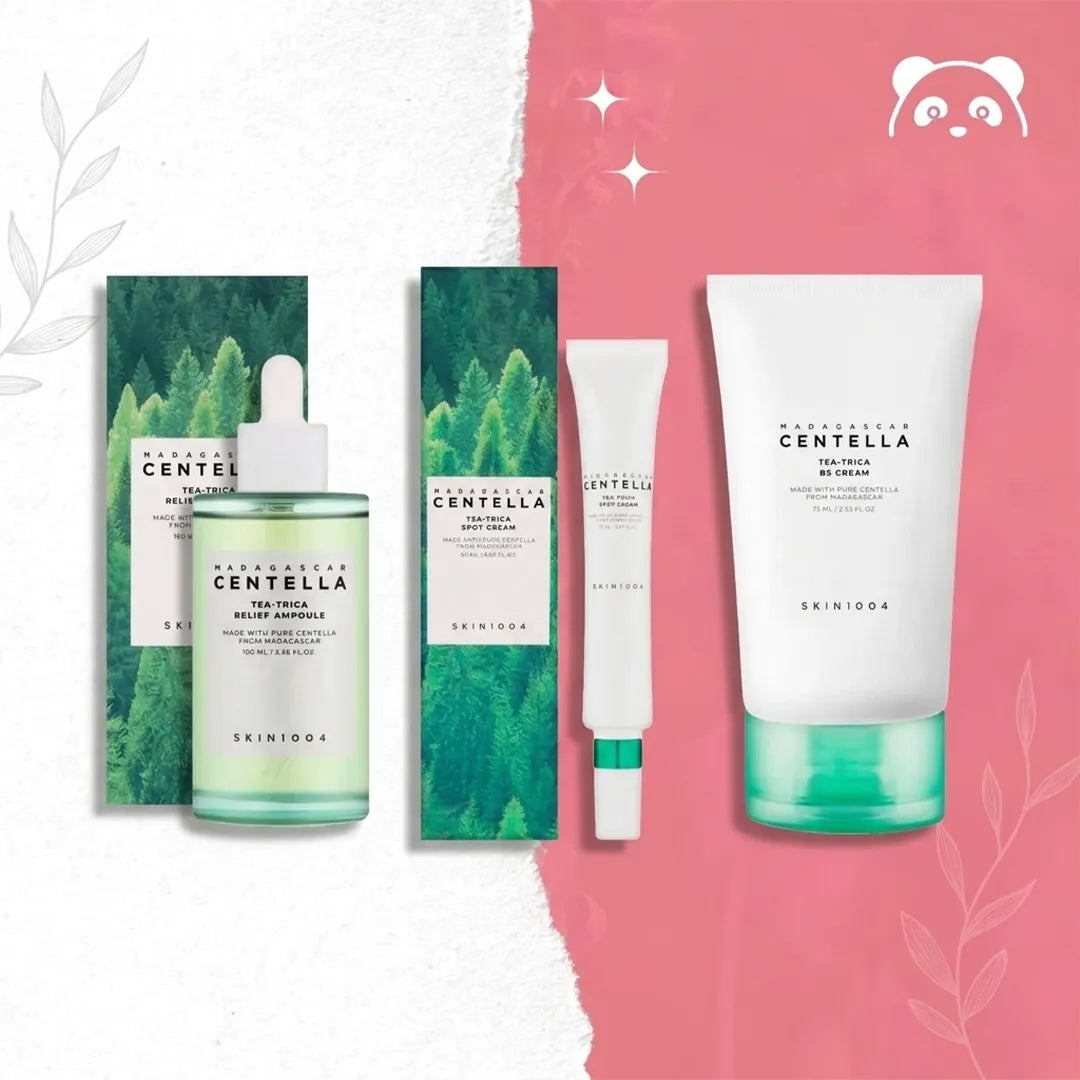 Zestaw do pielęgnacji skóry problematycznej SKIN1004 Tea-Trica 3w1 – serum 100 ml + krem punktowy 20 ml + krem kojący 75 ml