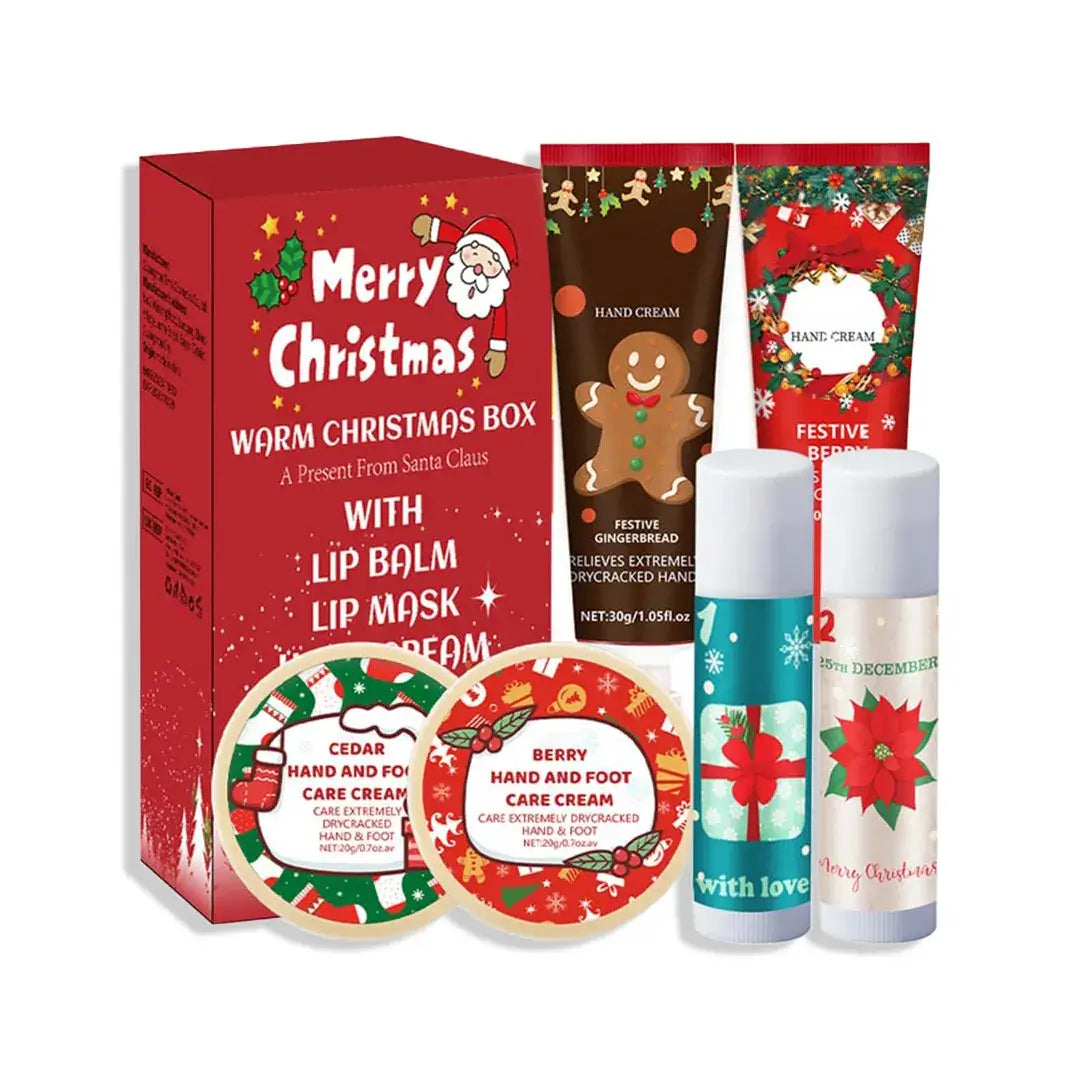 Zestaw świąteczny Warm Christmas Box – balsamy do ust, kremy do rąk i stóp (6 elementów)