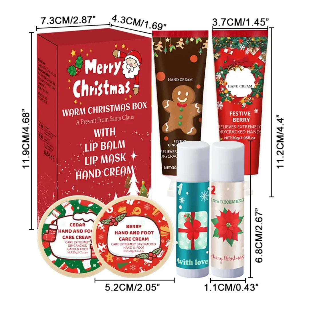 Zestaw świąteczny Warm Christmas Box – balsamy do ust, kremy do rąk i stóp (6 elementów)