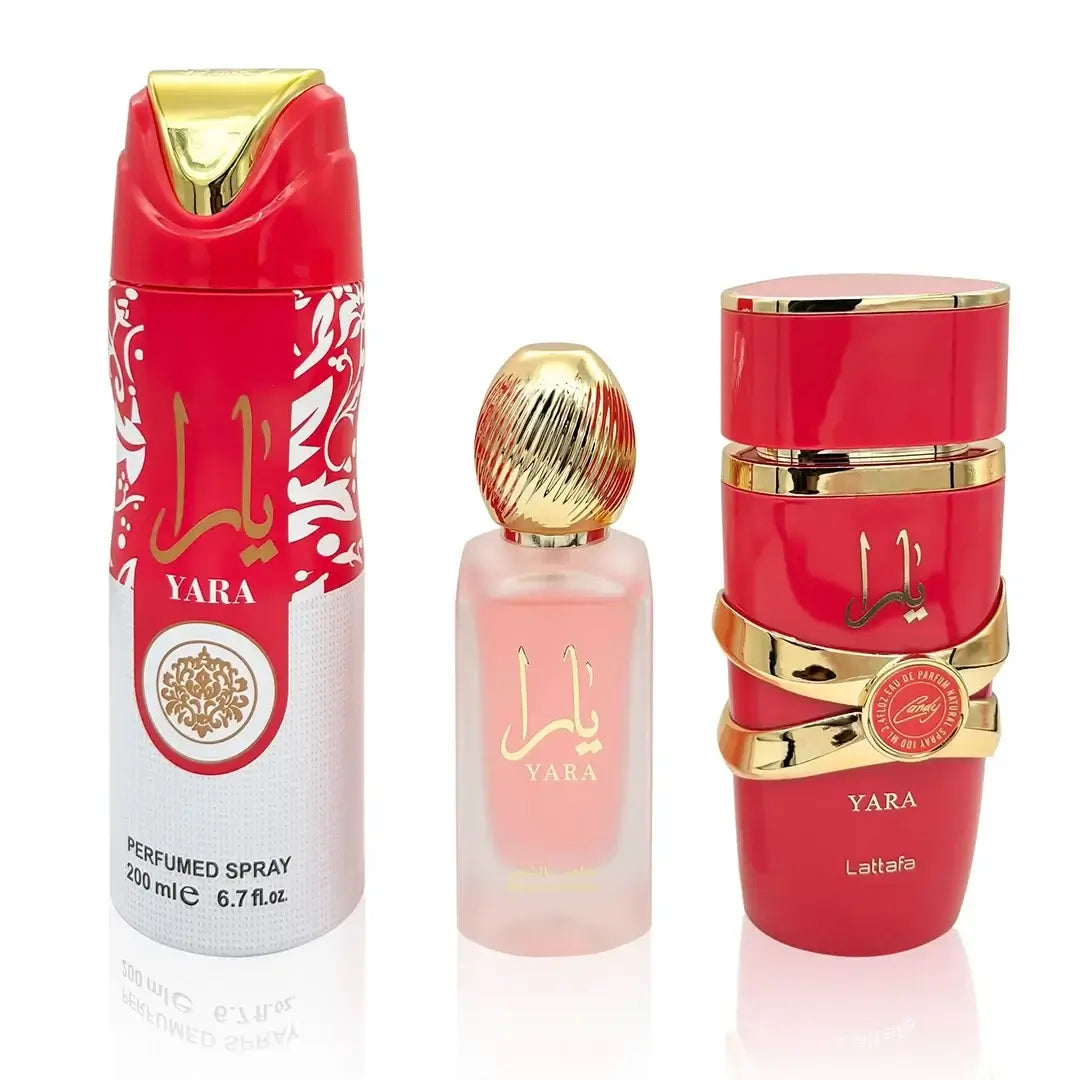Zestaw Yara: perfumy + dezodorant + mgiełka do włosów (różowy lub czerwony)