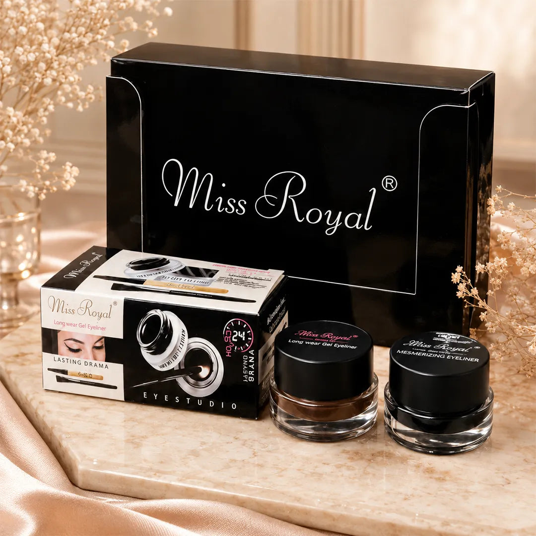 Eyeliner żelowy Miss Royal Long Wear Gel Eyeliner – wodoodporna kreska, 2 kolory + 2 pędzelki