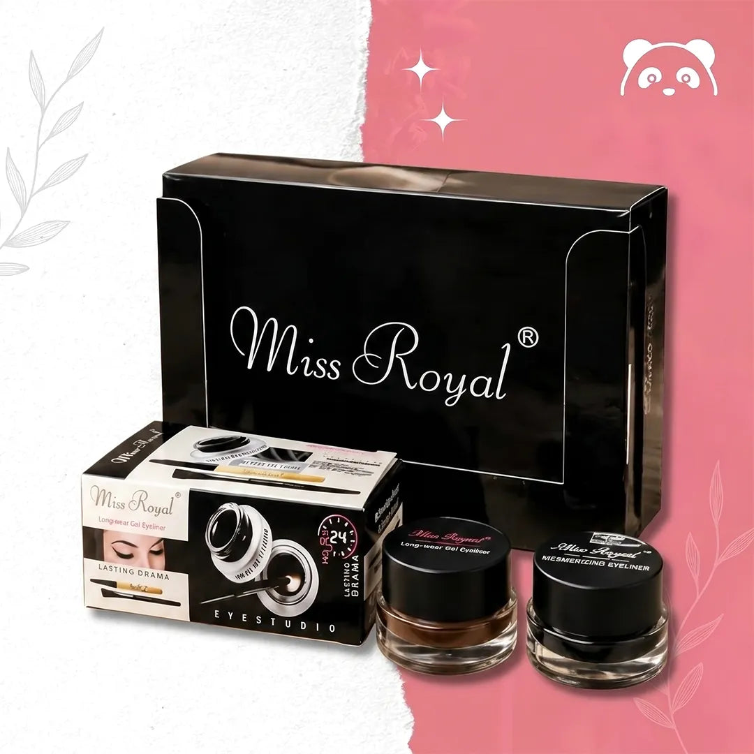 Eyeliner żelowy Miss Royal Long Wear Gel Eyeliner – wodoodporna kreska, 2 kolory + 2 pędzelki