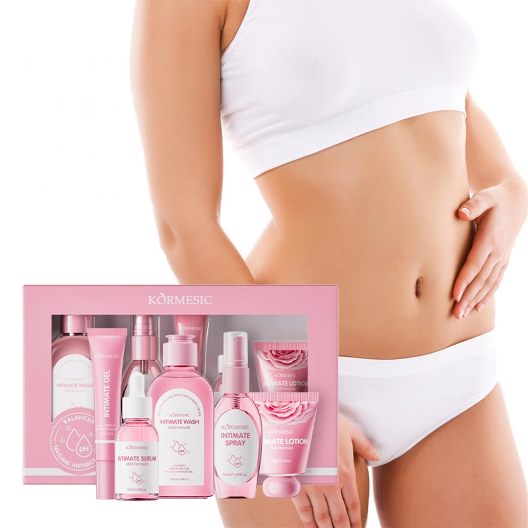 Zestaw do higieny intymnej — 5 produktów (wash 130 ml, spray 50 ml, serum 30 ml, gel 20 g, lotion 30 g)