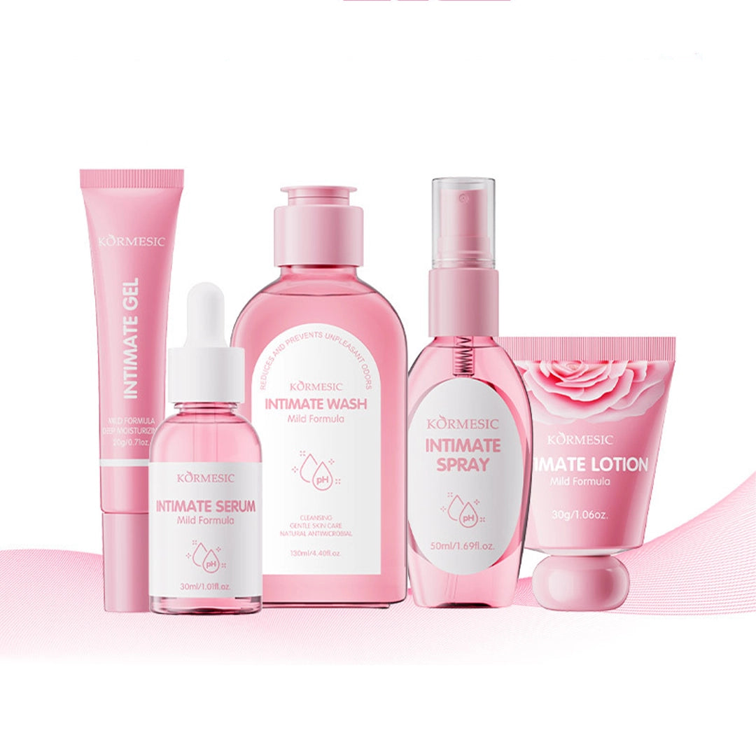 Zestaw do higieny intymnej — 5 produktów (wash 130 ml, spray 50 ml, serum 30 ml, gel 20 g, lotion 30 g)