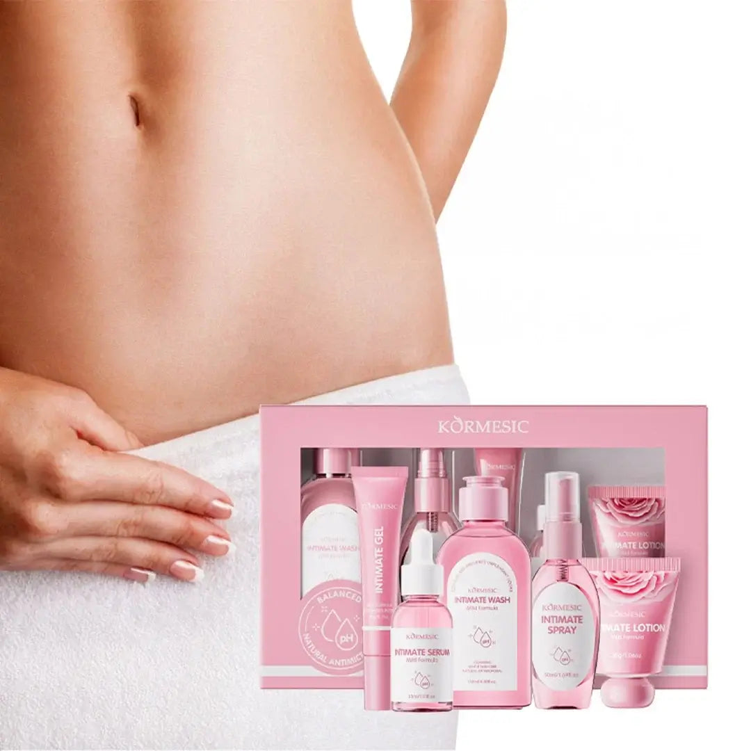 Zestaw do higieny intymnej — 5 produktów (wash 130 ml, spray 50 ml, serum 30 ml, gel 20 g, lotion 30 g)