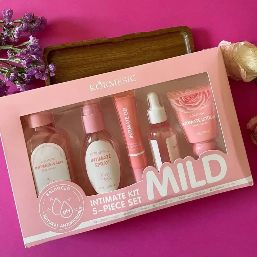 Zestaw do higieny intymnej — 5 produktów (wash 130 ml, spray 50 ml, serum 30 ml, gel 20 g, lotion 30 g)