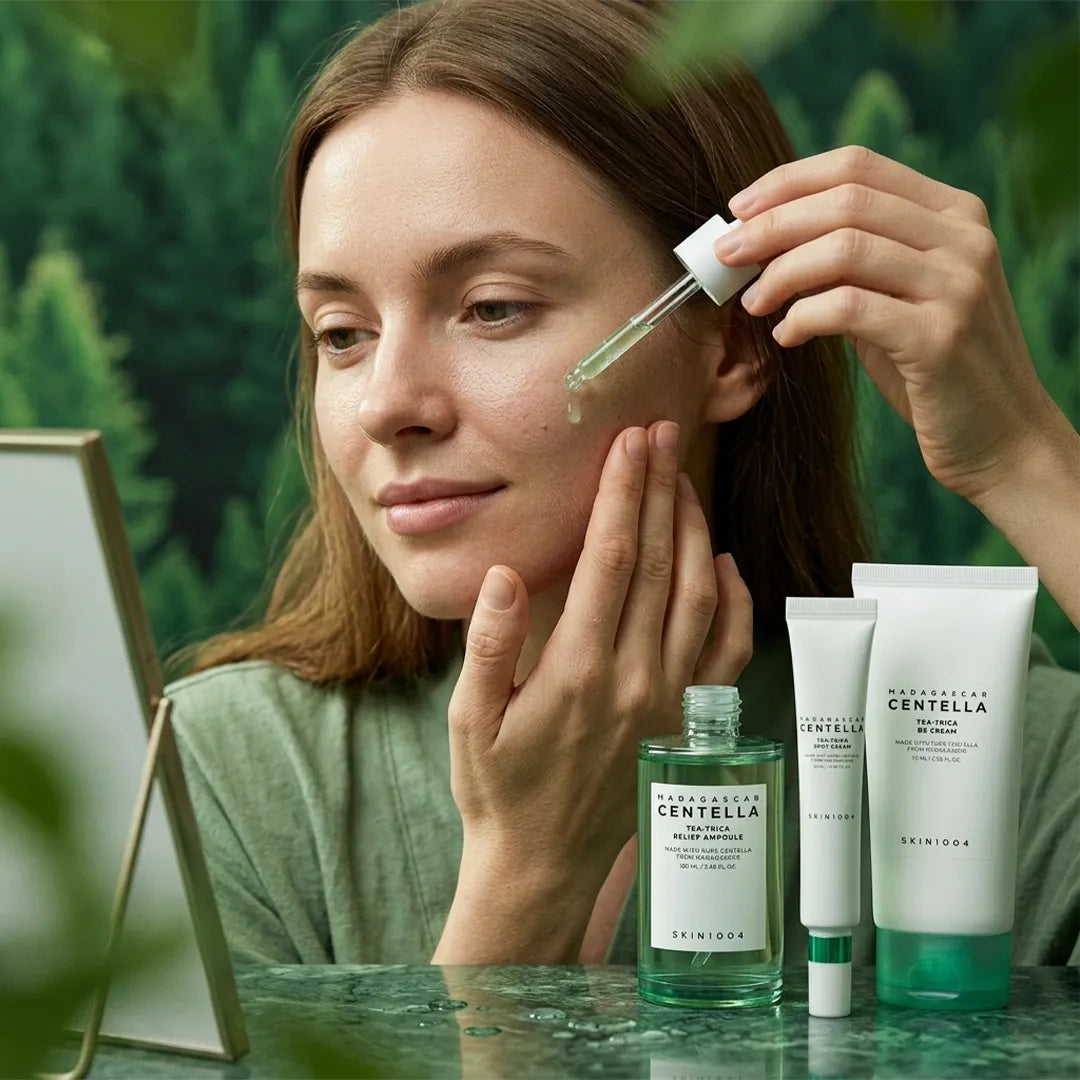 Zestaw do pielęgnacji skóry problematycznej SKIN1004 Tea-Trica 3w1 – serum 100 ml + krem punktowy 20 ml + krem kojący 75 ml