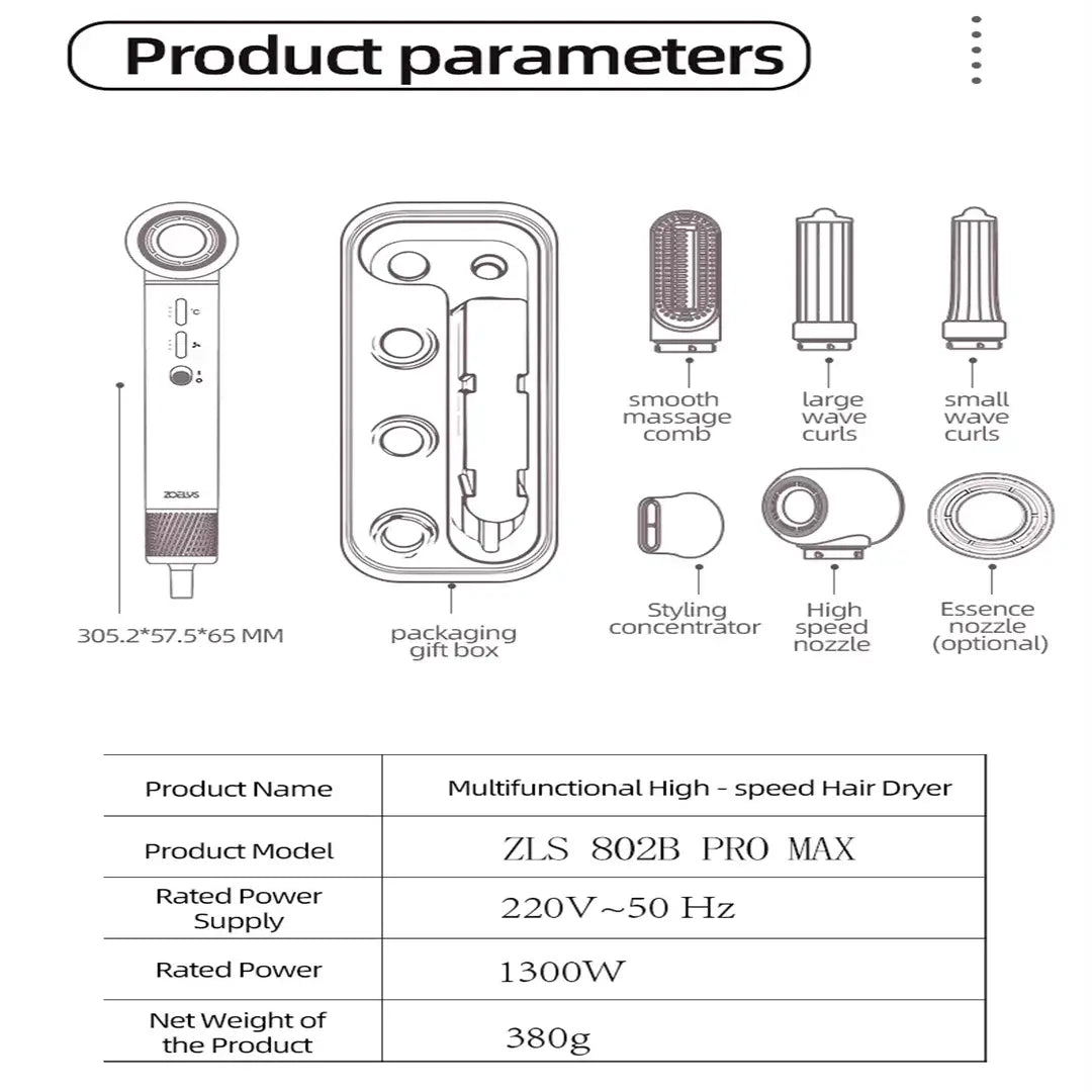 Profesjonalny wielofunkcyjny suszarko-styler do włosów — suszy, stylizuje, kręci, prostuje