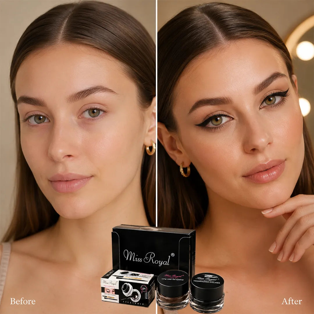 Eyeliner żelowy Miss Royal Long Wear Gel Eyeliner – wodoodporna kreska, 2 kolory + 2 pędzelki