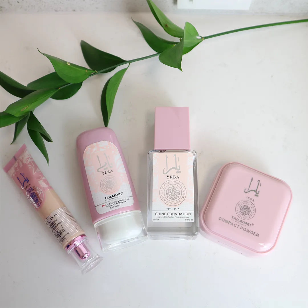 Zestaw do makijażu twarzy 4w1 – podkłady i puder wygładzający cerę