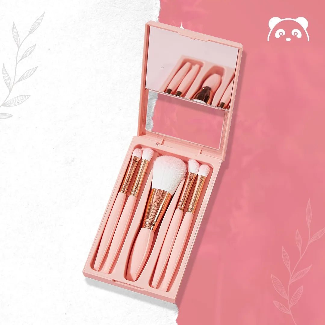 Zestaw pędzli do makijażu w etui z lusterkiem – 5 elementów