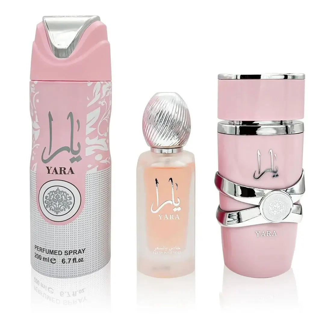 Zestaw Yara: perfumy + dezodorant + mgiełka do włosów (różowy lub czerwony)