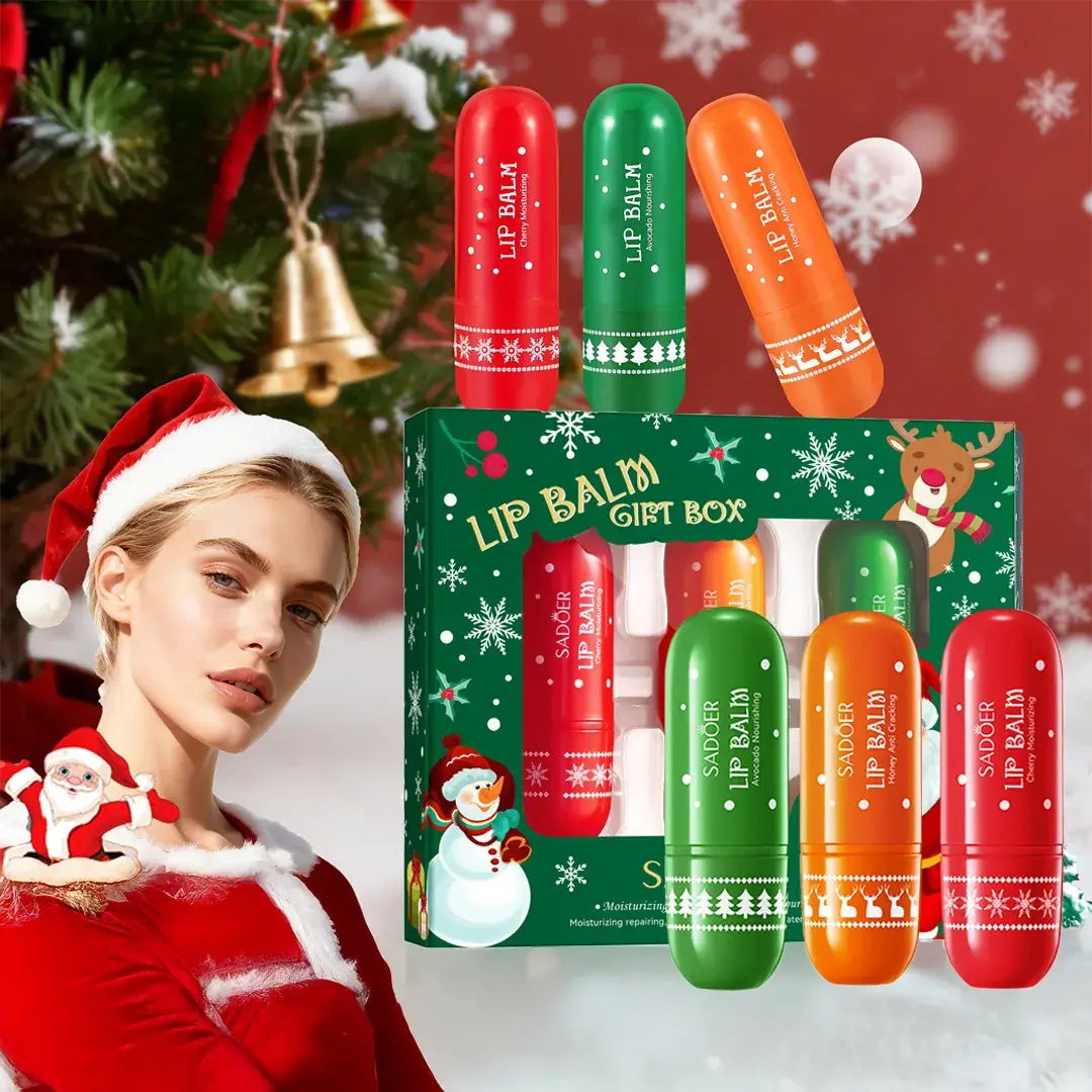 Zestaw świątecznych balsamów do ust SADOER – 3 × 4 g
