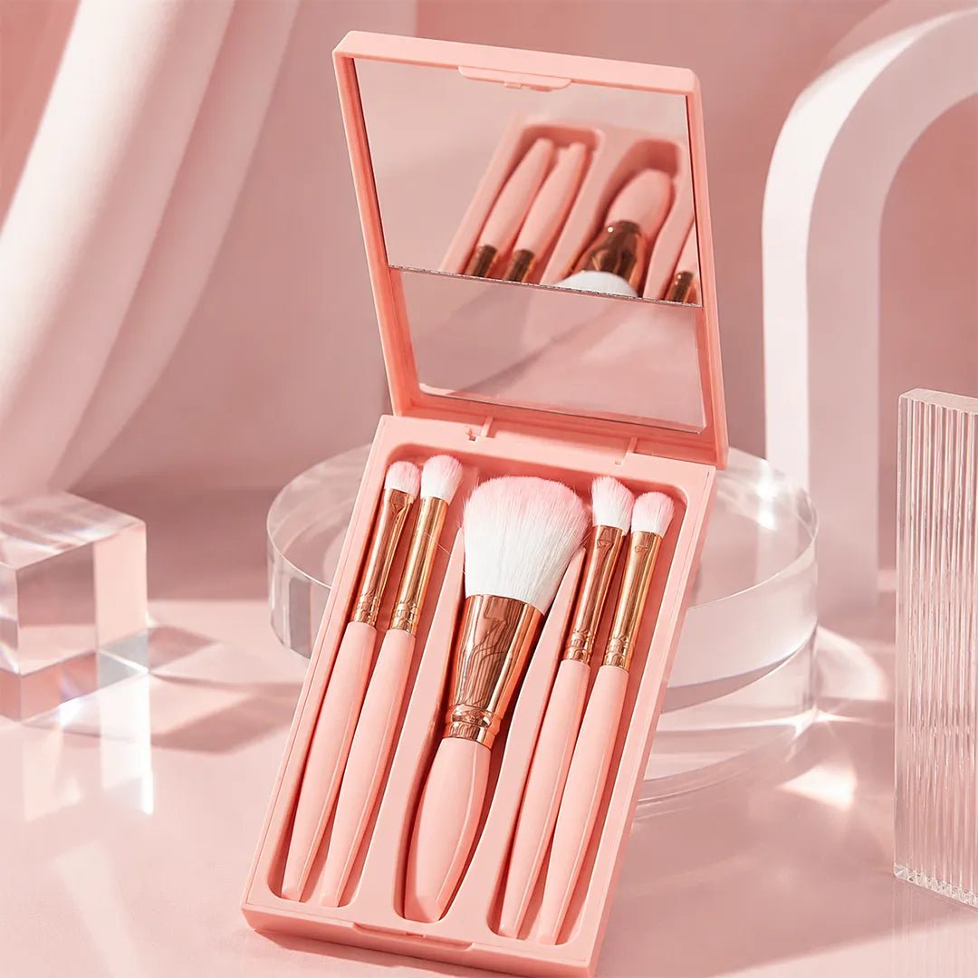 Zestaw pędzli do makijażu w etui z lusterkiem – 5 elementów