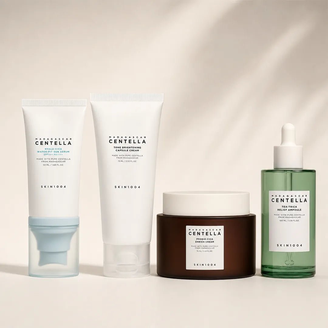 Zestaw do twarzy Skin1004 Madagascar Centella — serum, krem wzmacniający, krem rozjaśniający i serum SPF50+