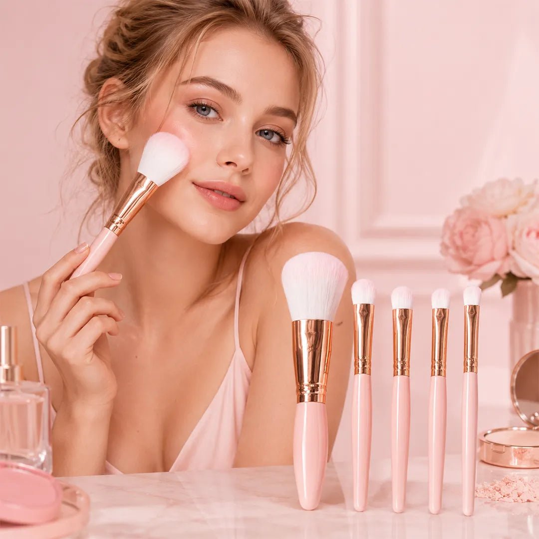 Zestaw pędzli do makijażu w etui z lusterkiem – 5 elementów