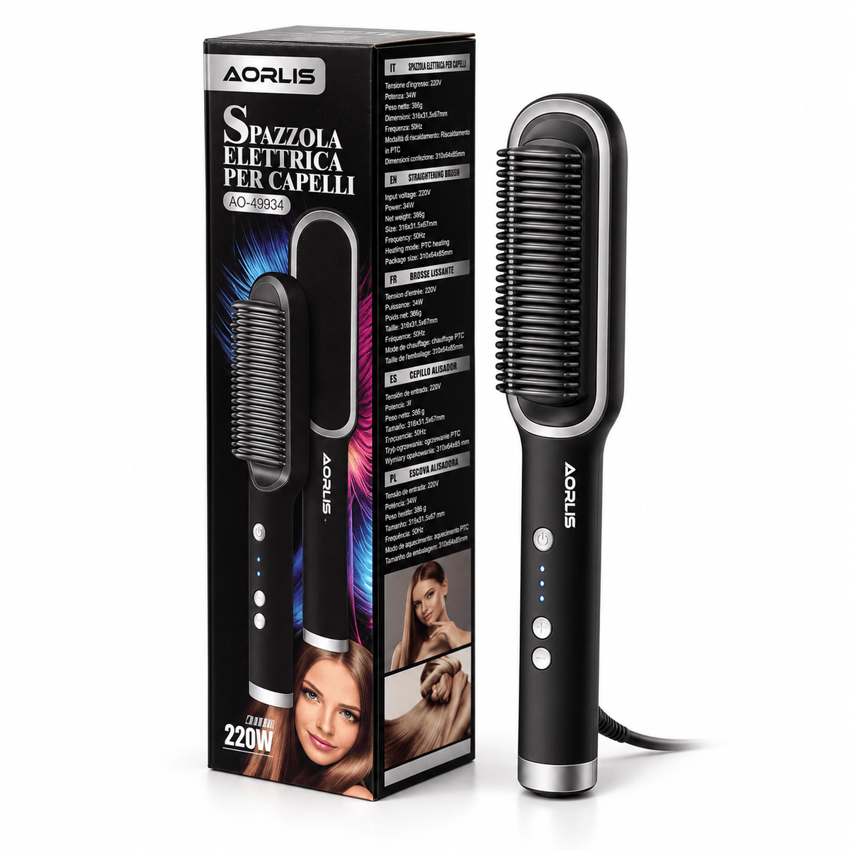 AORLIS AO-49934 – szczotka prostująca do włosów PTC, 2 kolory - Prostownice do włosów