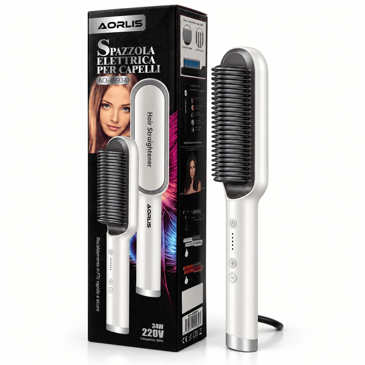 AORLIS AO-49934 – szczotka prostująca do włosów PTC, 2 kolory - Prostownice do włosów